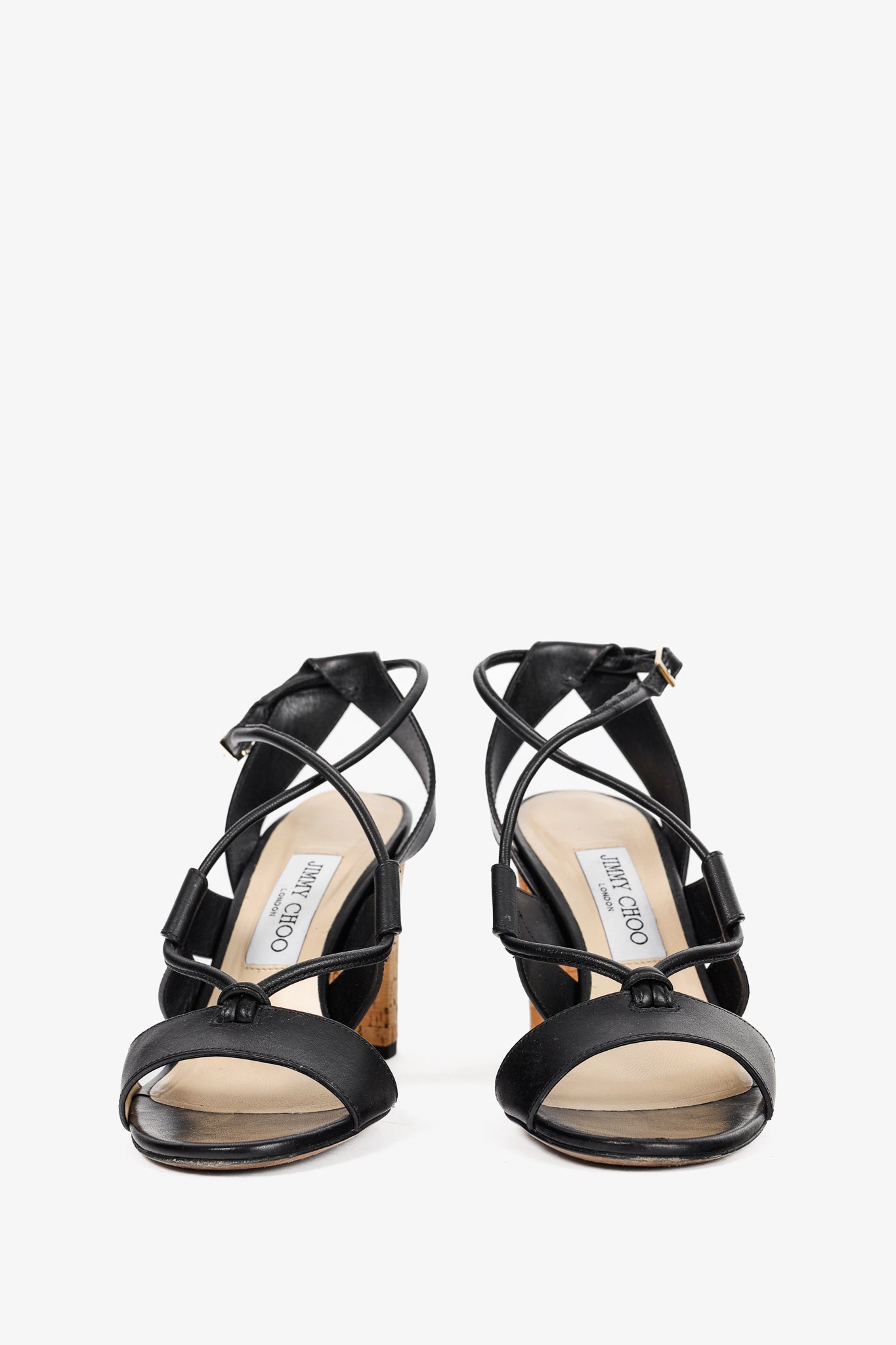 Jimmy Choo Margo Black Leather Crisscross Cork-Heel Sandals