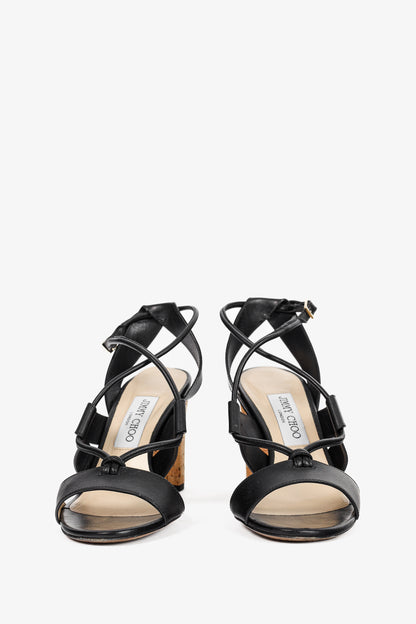 Jimmy Choo Margo Black Leather Crisscross Cork-Heel Sandals
