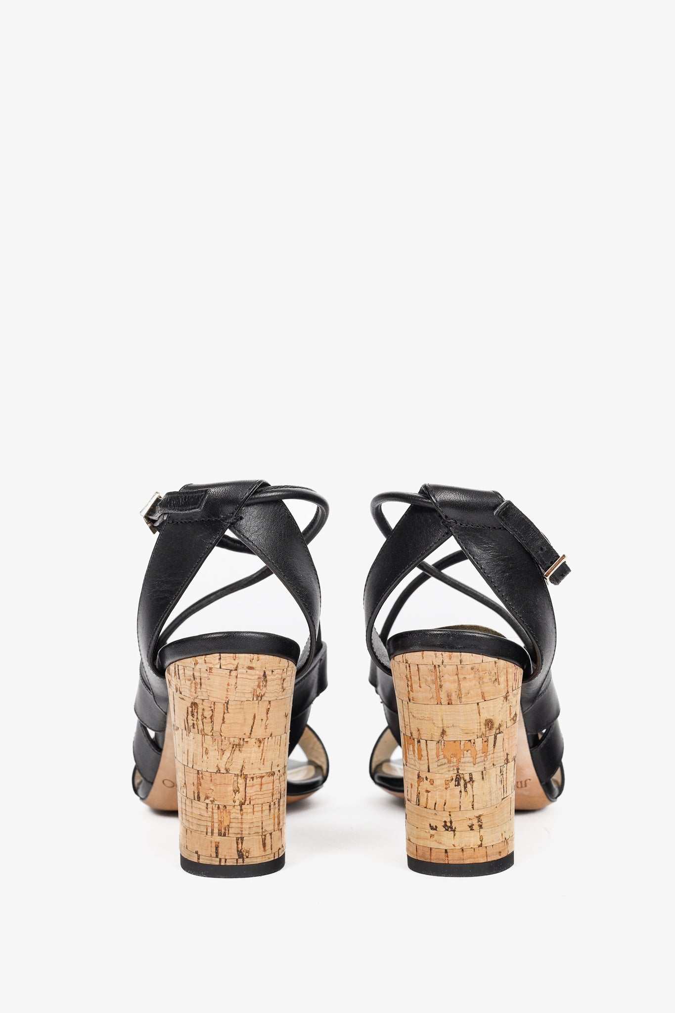 Jimmy Choo Margo Black Leather Crisscross Cork-Heel Sandals