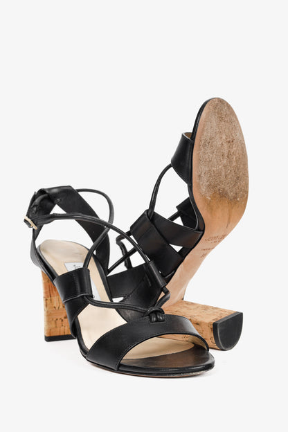 Jimmy Choo Margo Black Leather Crisscross Cork-Heel Sandals