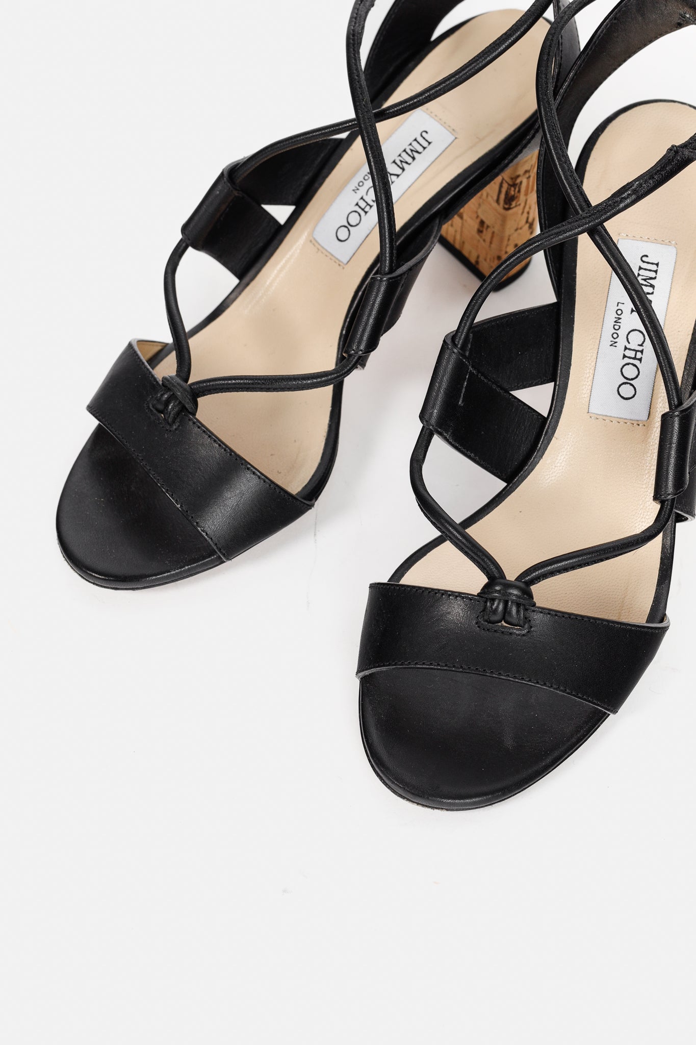 Jimmy Choo Margo Black Leather Crisscross Cork-Heel Sandals