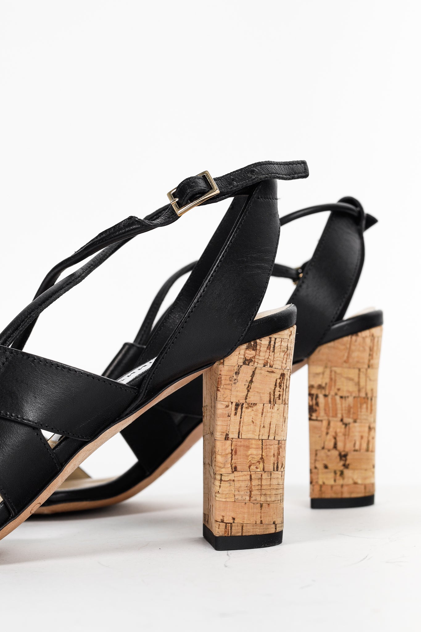 Jimmy Choo Margo Black Leather Crisscross Cork-Heel Sandals