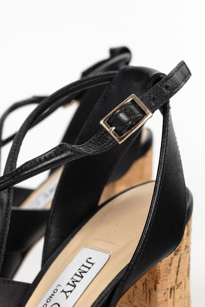 Jimmy Choo Margo Black Leather Crisscross Cork-Heel Sandals
