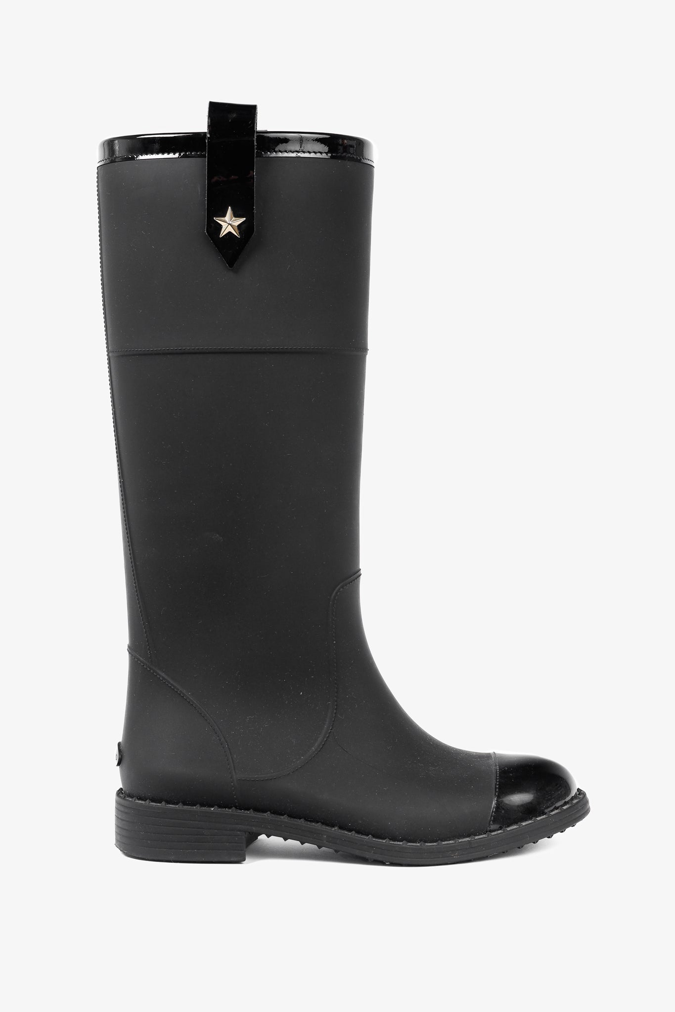 Jimmy Choo Edith Black Rubber Cap-Toe Rain Boots