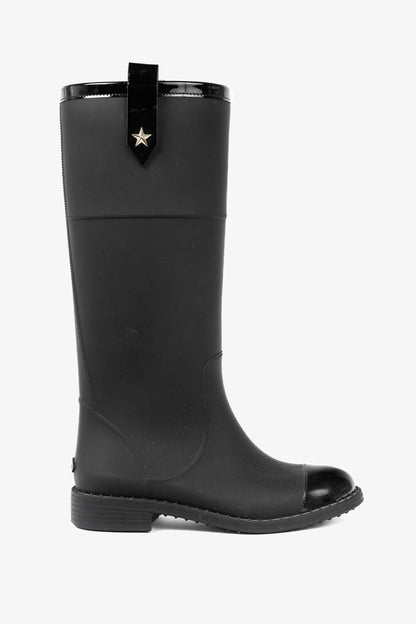 Jimmy Choo Edith Black Rubber Cap-Toe Rain Boots
