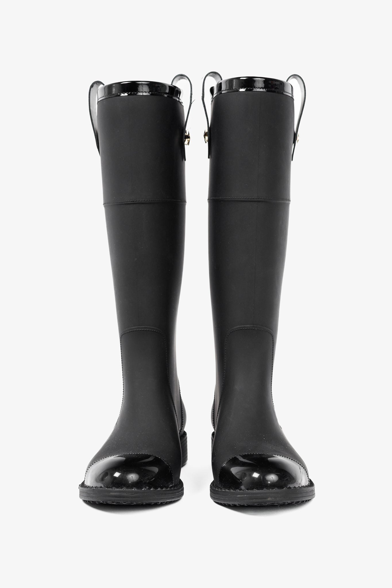 Jimmy Choo Edith Black Rubber Cap-Toe Rain Boots