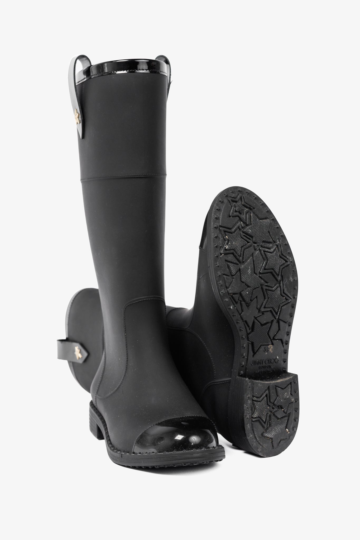 Jimmy Choo Edith Black Rubber Cap-Toe Rain Boots