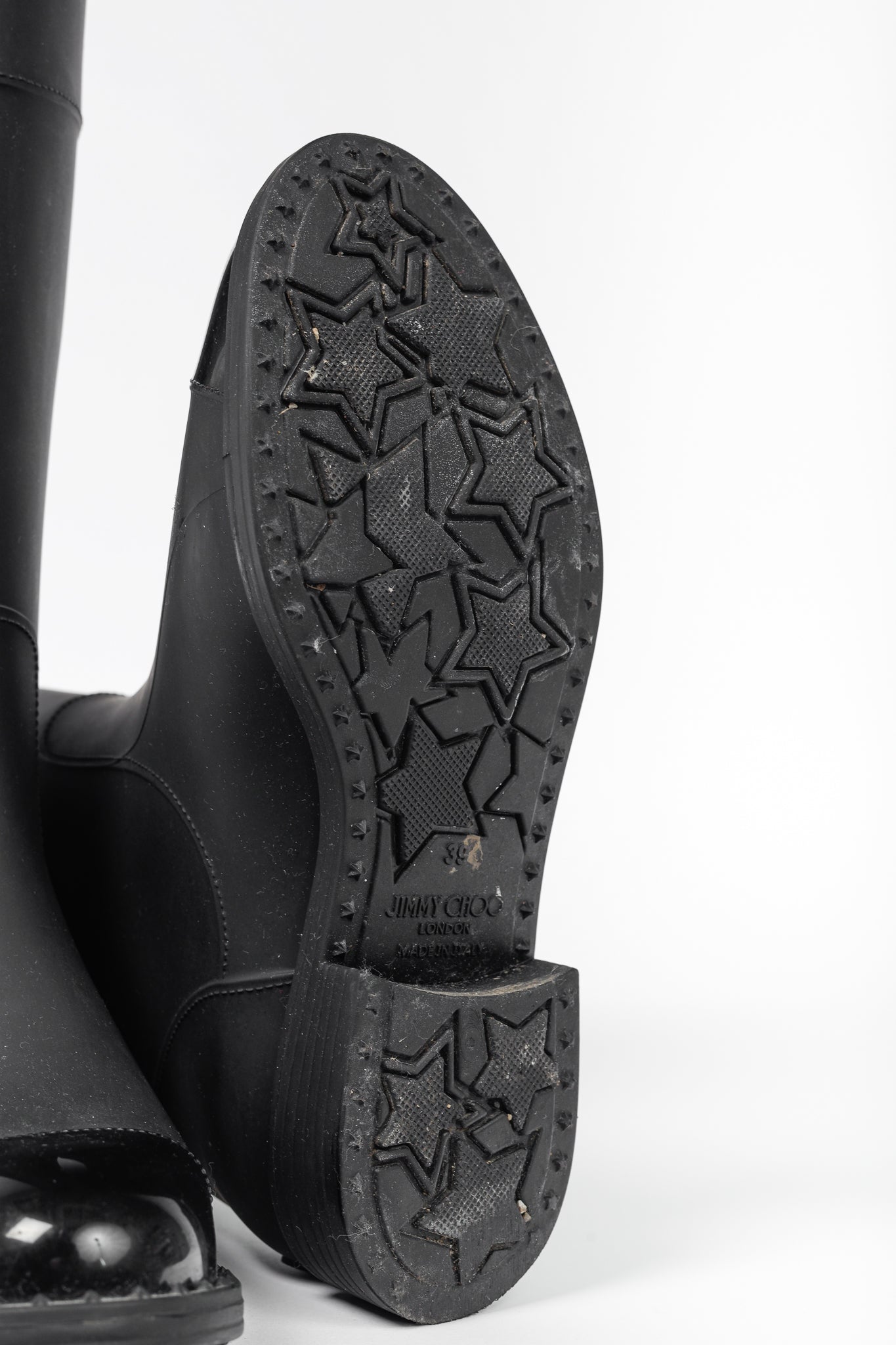 Jimmy Choo Edith Black Rubber Cap-Toe Rain Boots