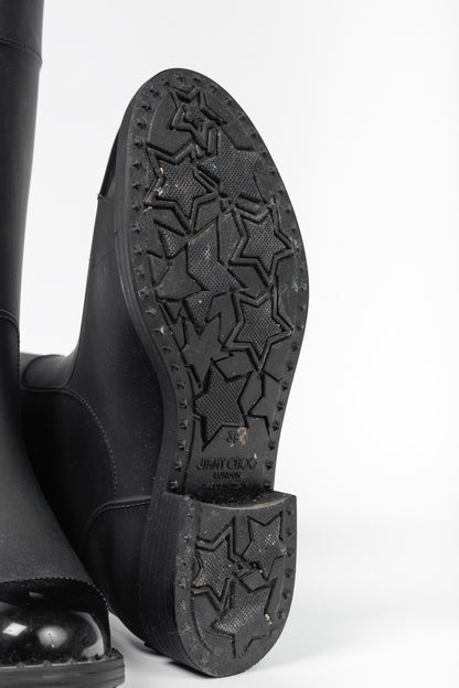 Jimmy Choo Edith Black Rubber Cap-Toe Rain Boots