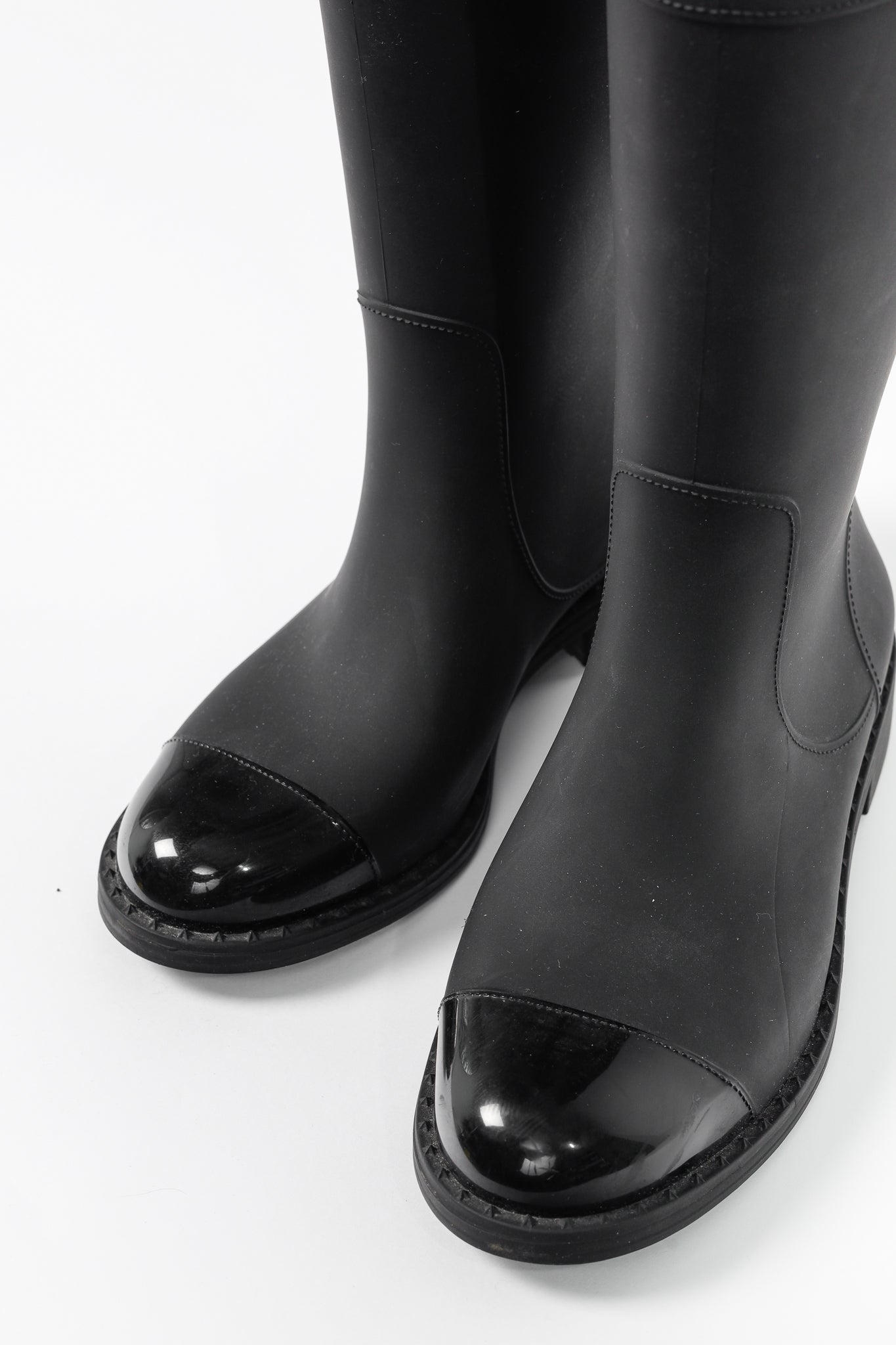 Jimmy Choo Edith Black Rubber Cap-Toe Rain Boots