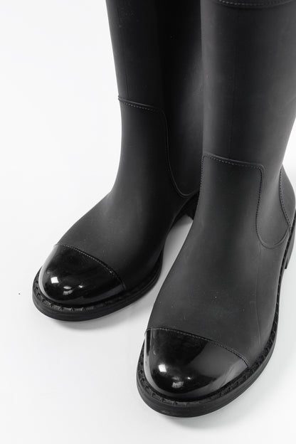 Jimmy Choo Edith Black Rubber Cap-Toe Rain Boots