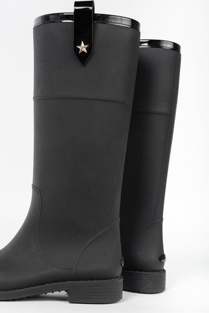 Jimmy Choo Edith Black Rubber Cap-Toe Rain Boots