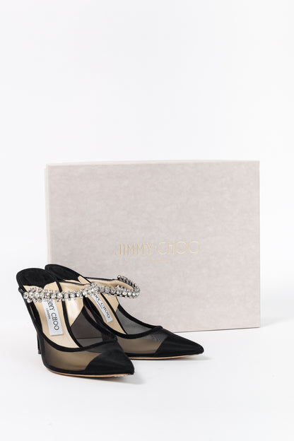 Jimmy Choo Bing 100 Black Mesh & Suede Crystal-Embellished Mules
