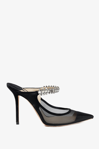 Jimmy Choo Bing 100 Black Mesh & Suede Crystal-Embellished Mules