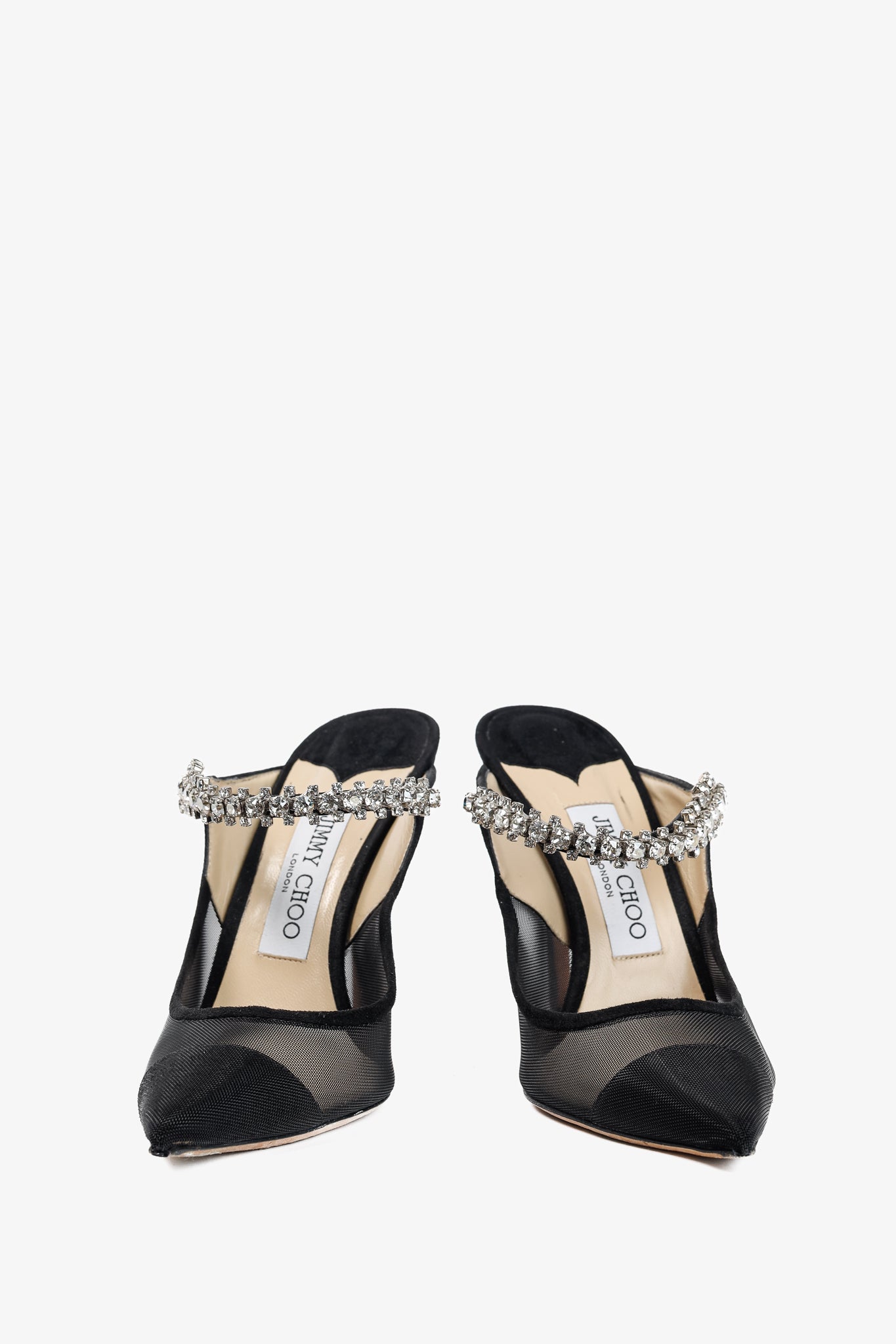 Jimmy Choo Bing 100 Black Mesh & Suede Crystal-Embellished Mules