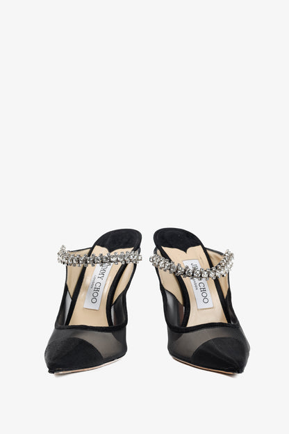 Jimmy Choo Bing 100 Black Mesh & Suede Crystal-Embellished Mules