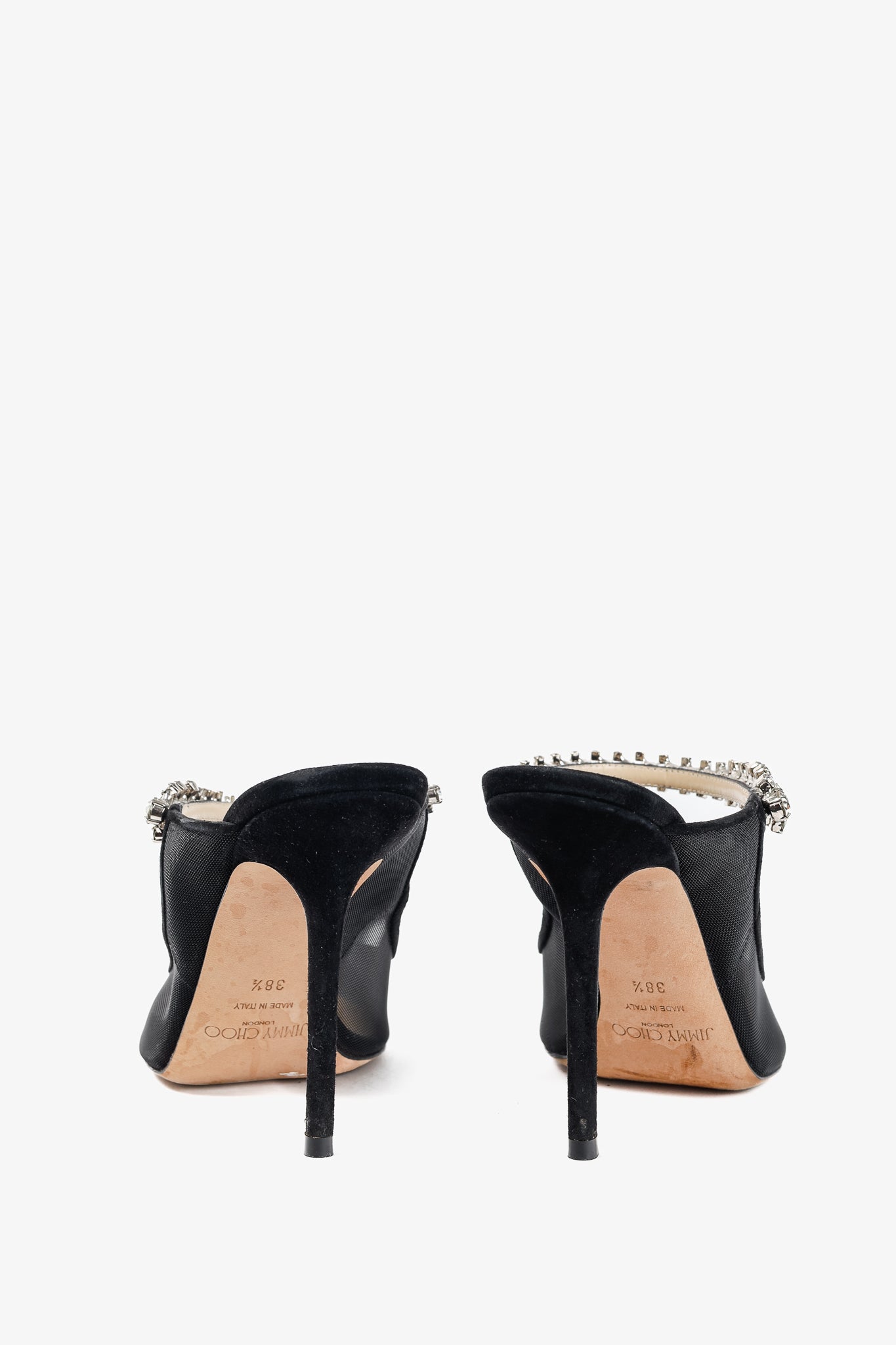 Jimmy Choo Bing 100 Black Mesh & Suede Crystal-Embellished Mules