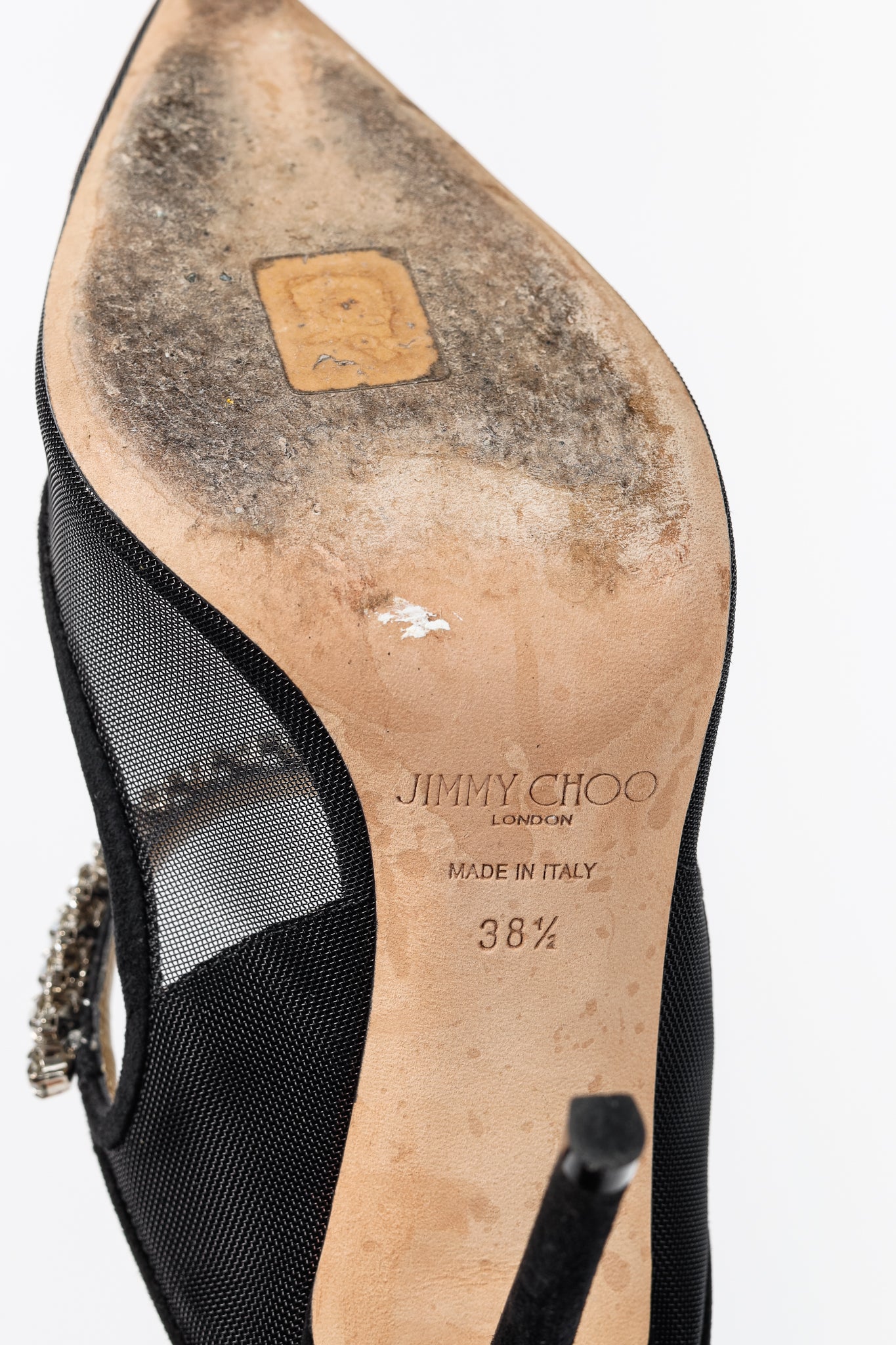 Jimmy Choo Bing 100 Black Mesh & Suede Crystal-Embellished Mules