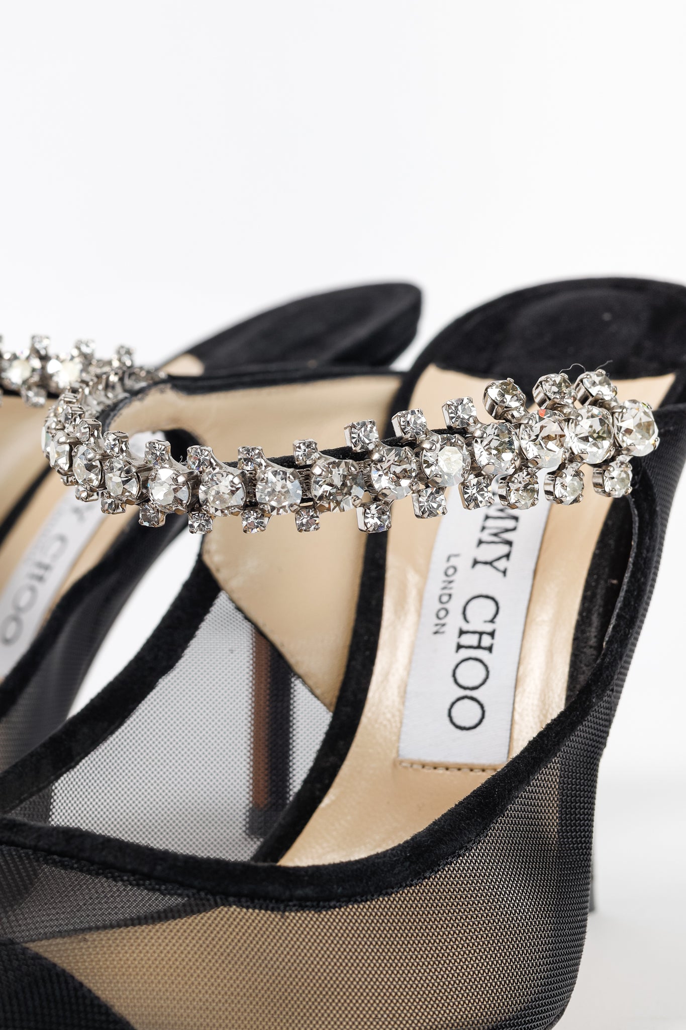 Jimmy Choo Bing 100 Black Mesh & Suede Crystal-Embellished Mules