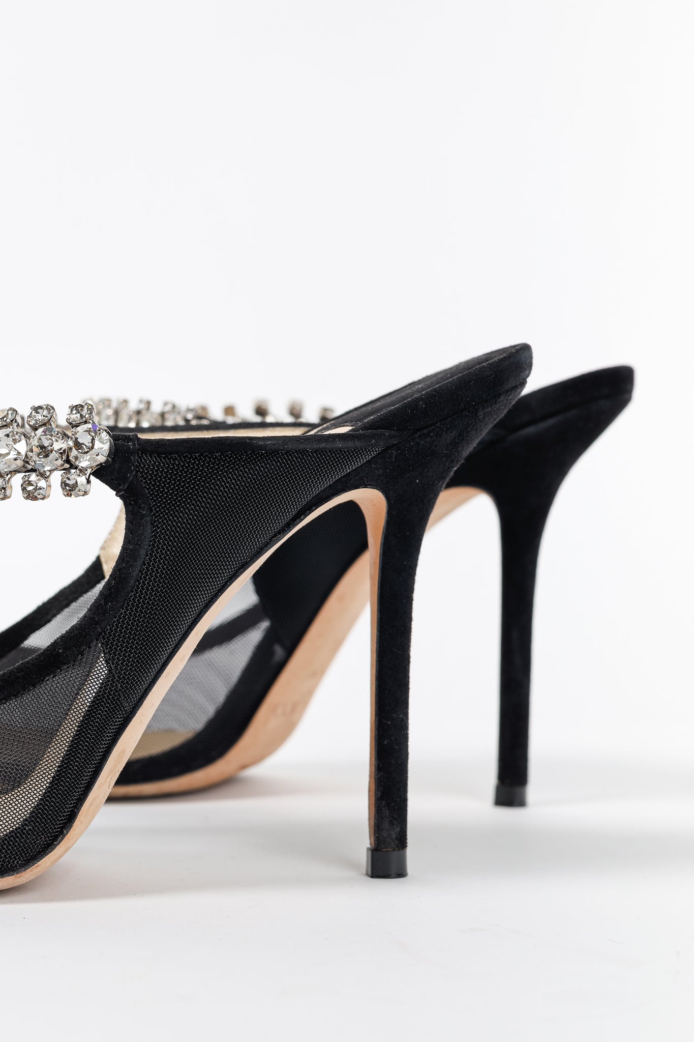 Jimmy Choo Bing 100 Black Mesh & Suede Crystal-Embellished Mules
