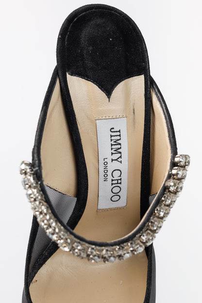 Jimmy Choo Bing 100 Black Mesh & Suede Crystal-Embellished Mules