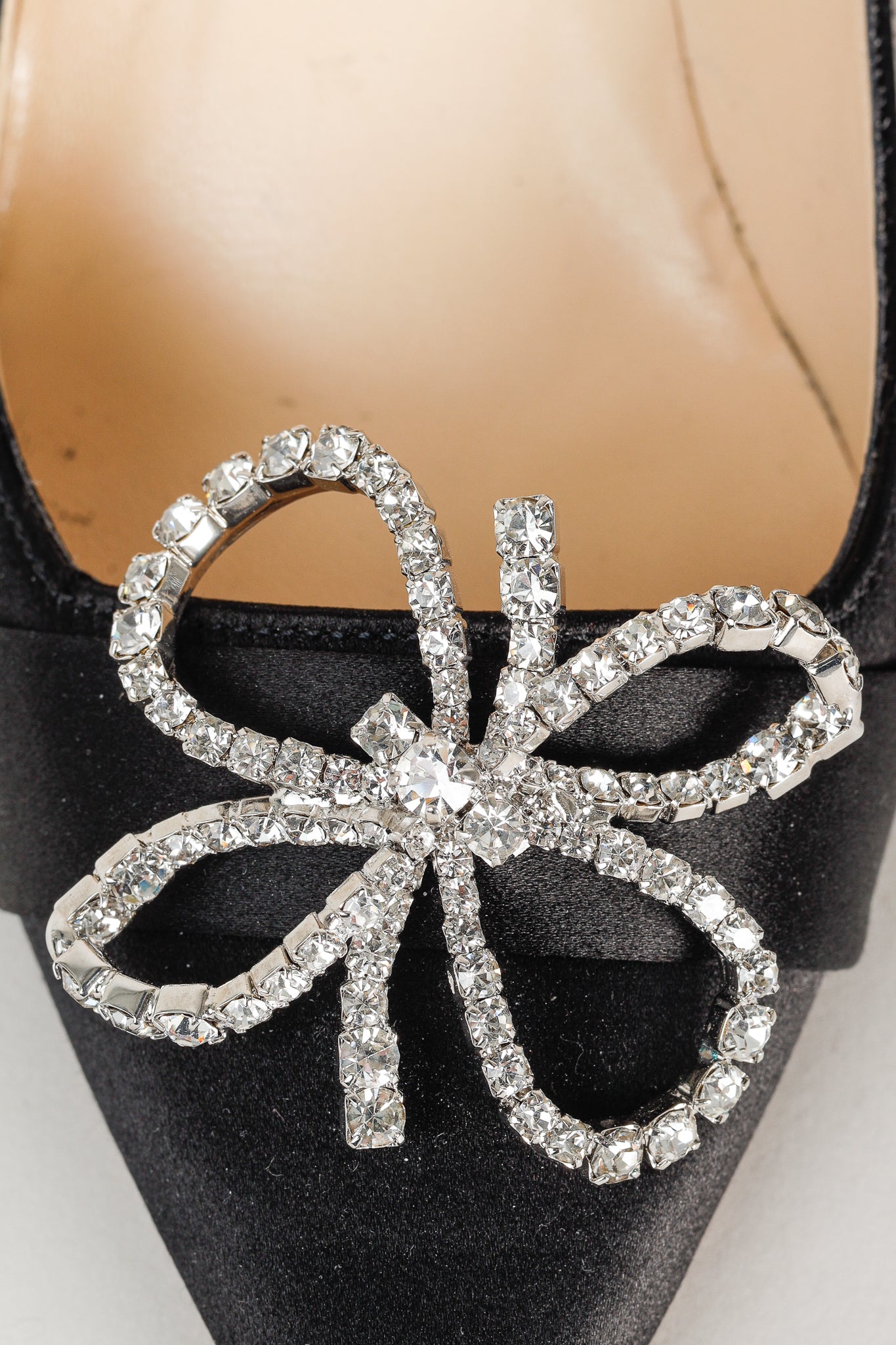 Jimmy Choo Veil 85 Black Satin Crystal-Bow Pumps