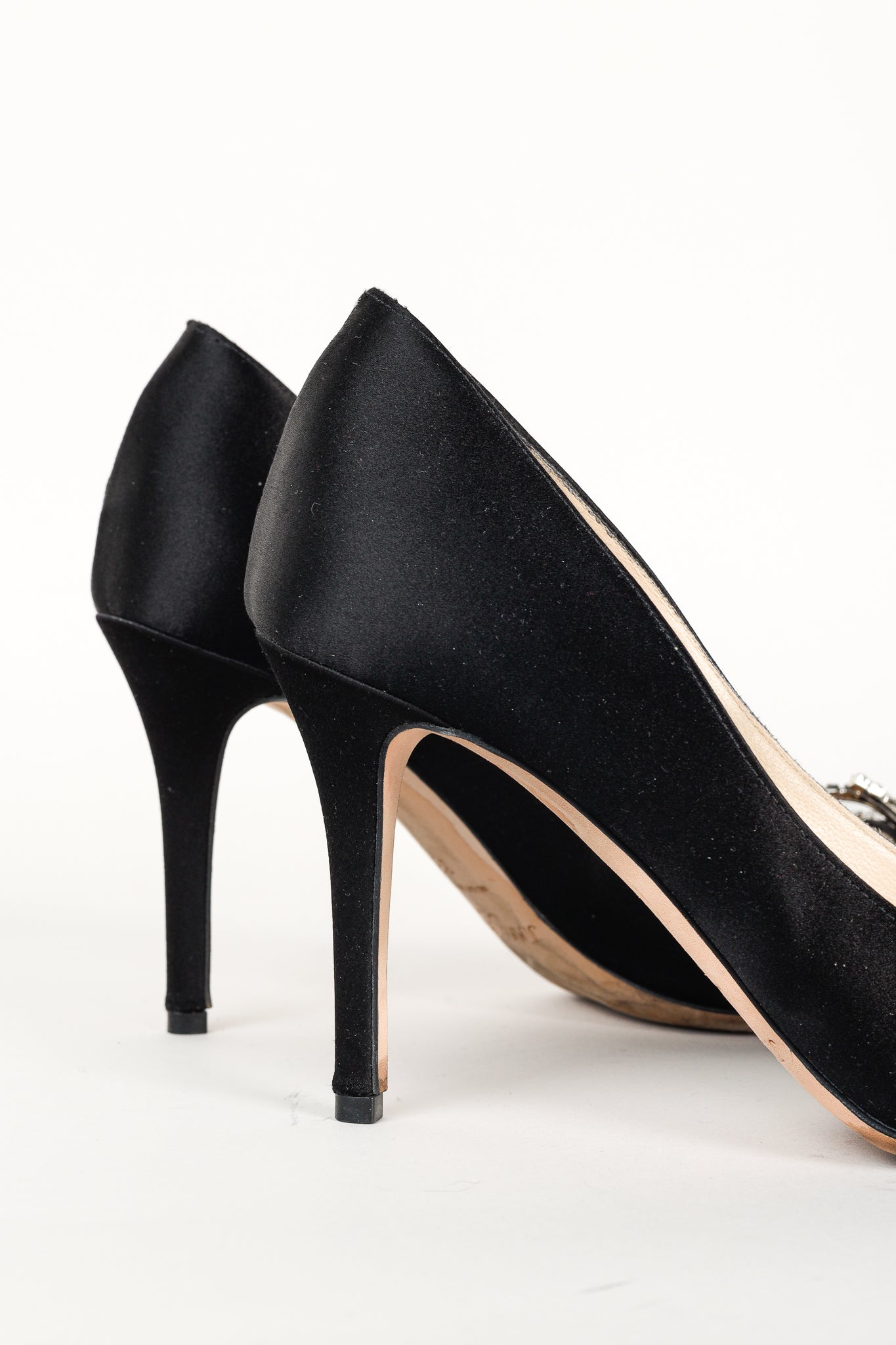 Jimmy Choo Veil 85 Black Satin Crystal-Bow Pumps