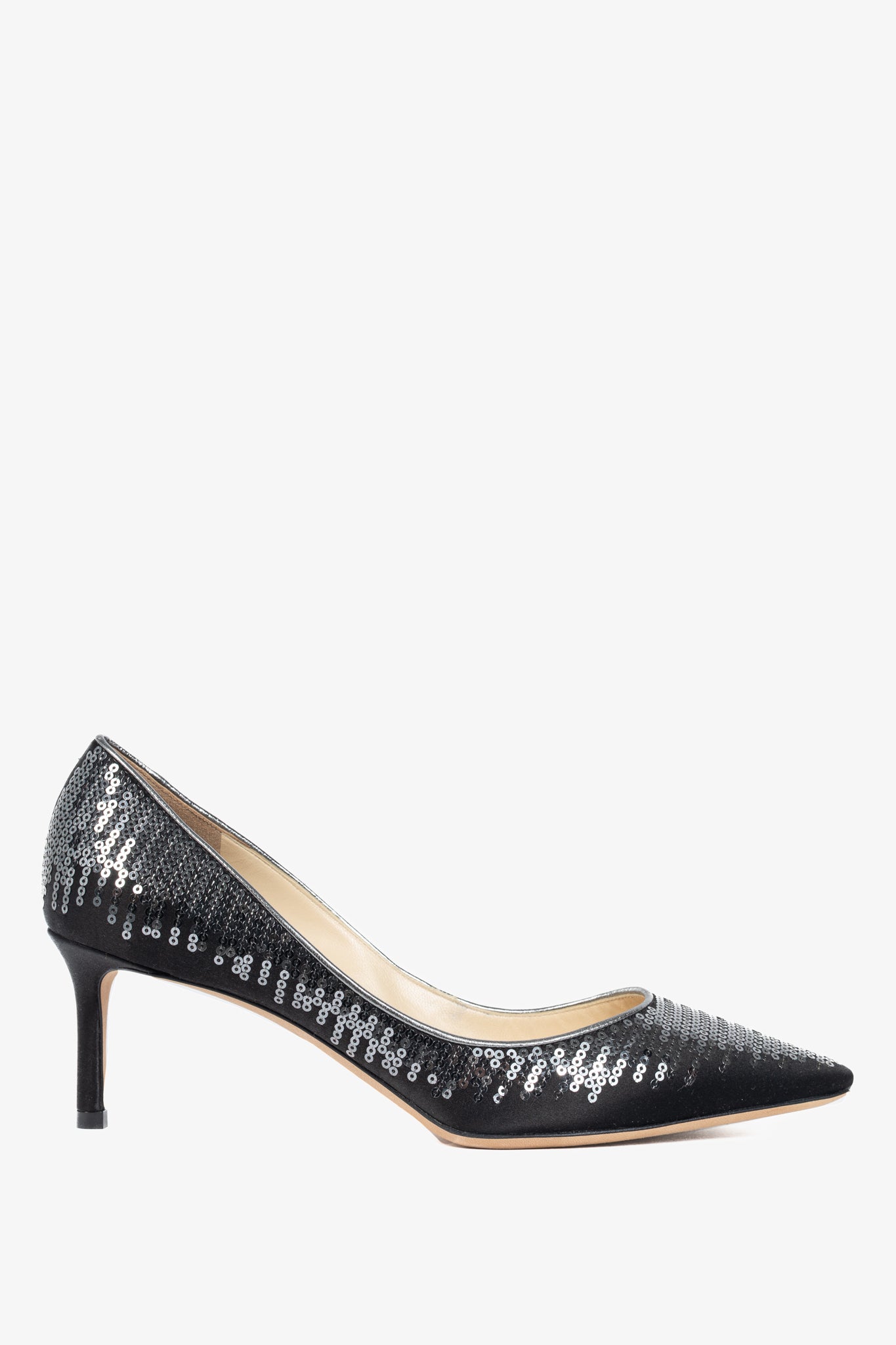 Jimmy Choo Romy 60 Black & Gunmetal Degrade Pailettes on Satin Pumps