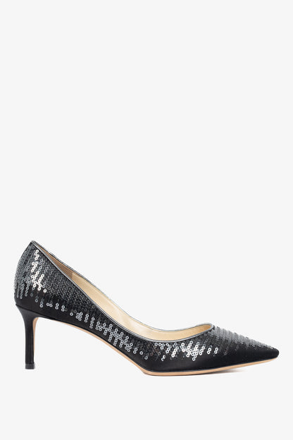 Jimmy Choo Romy 60 Black & Gunmetal Degrade Pailettes on Satin Pumps