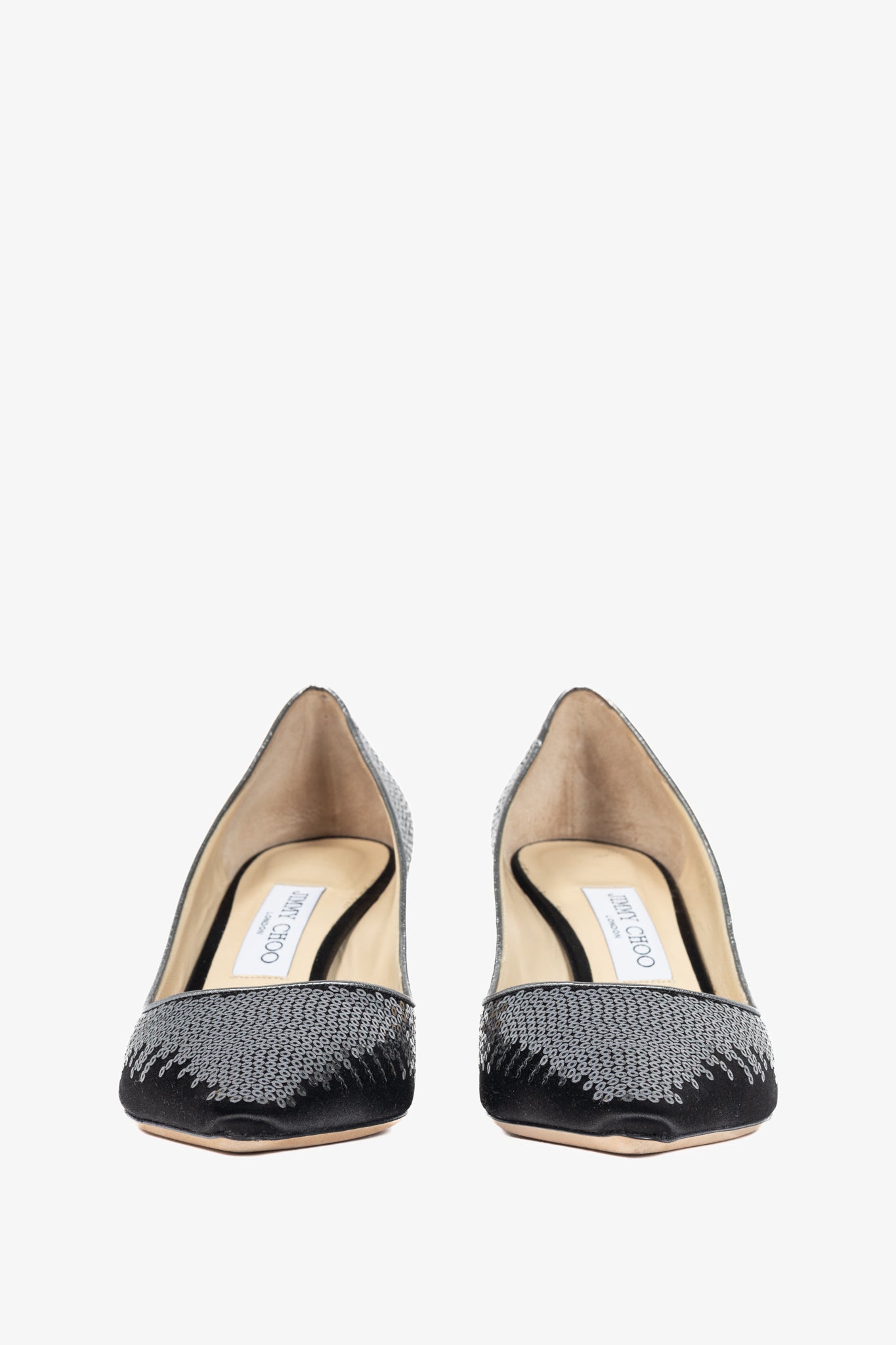 Jimmy Choo Romy 60 Black & Gunmetal Degrade Pailettes on Satin Pumps