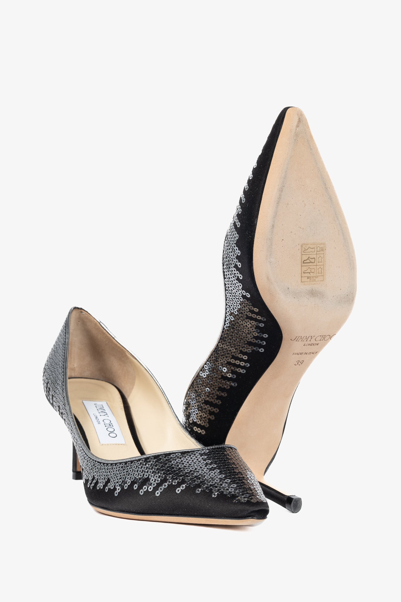 Jimmy Choo Romy 60 Black & Gunmetal Degrade Pailettes on Satin Pumps