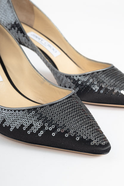Jimmy Choo Romy 60 Black & Gunmetal Degrade Pailettes on Satin Pumps