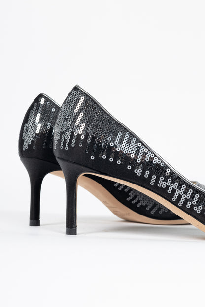 Jimmy Choo Romy 60 Black & Gunmetal Degrade Pailettes on Satin Pumps