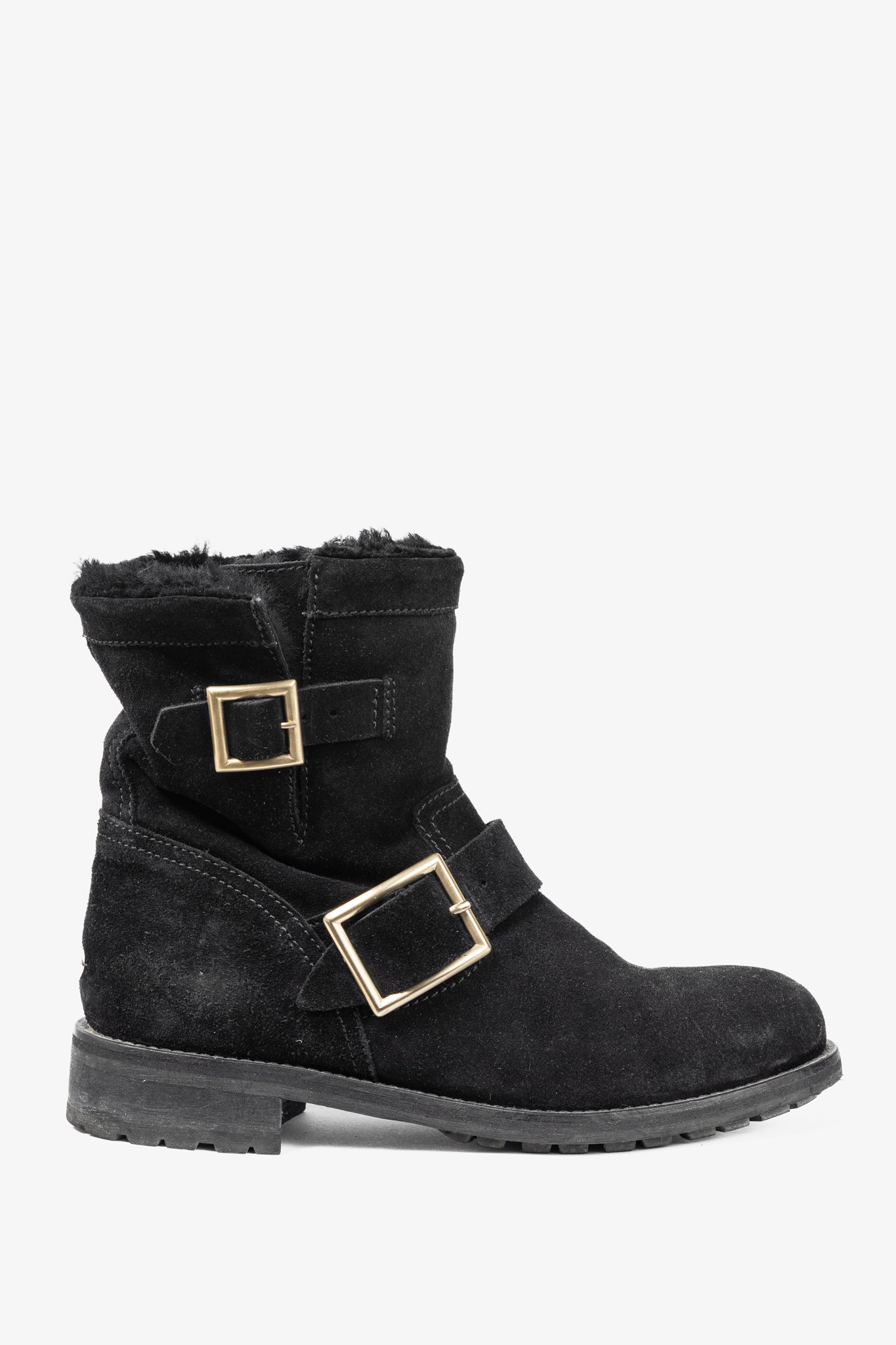 Jimmy Choo Youth Black Suede Buckled Moto Ankle Boots