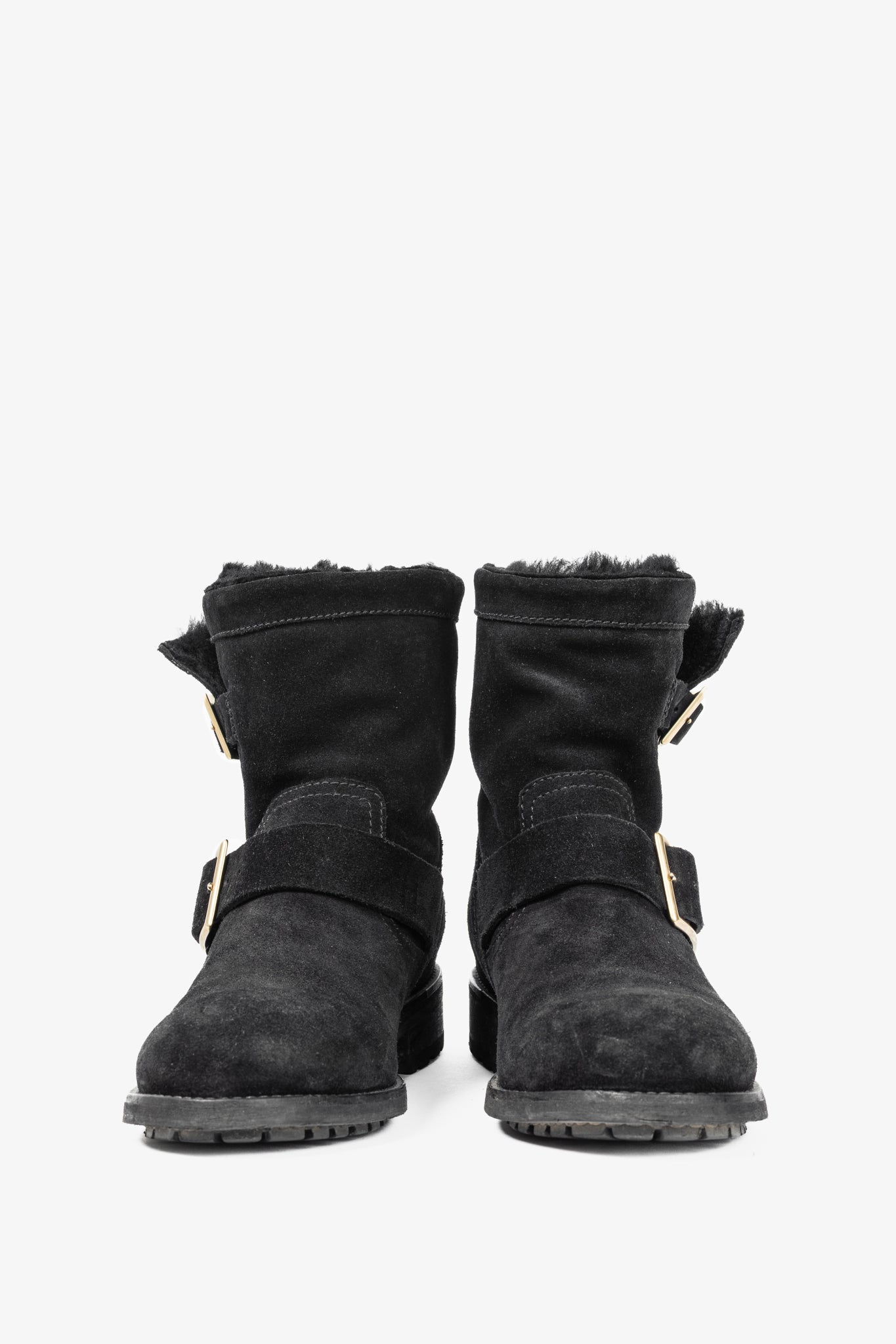 Jimmy Choo Youth Black Suede Buckled Moto Ankle Boots