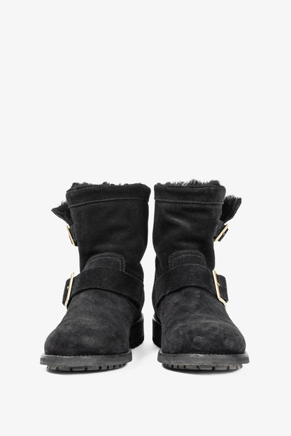 Jimmy Choo Youth Black Suede Buckled Moto Ankle Boots