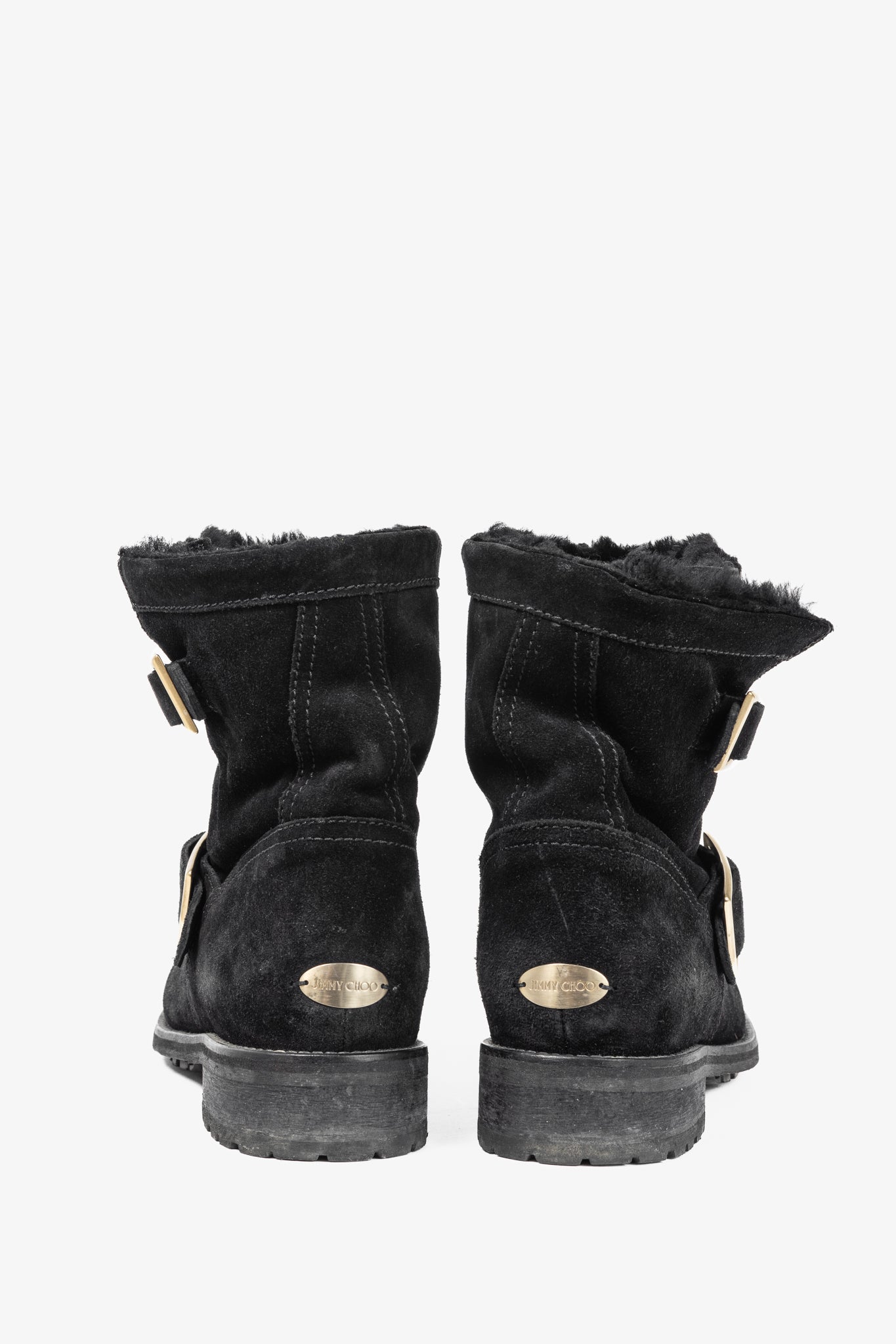 Jimmy Choo Youth Black Suede Buckled Moto Ankle Boots