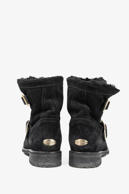 Jimmy Choo Youth Black Suede Buckled Moto Ankle Boots