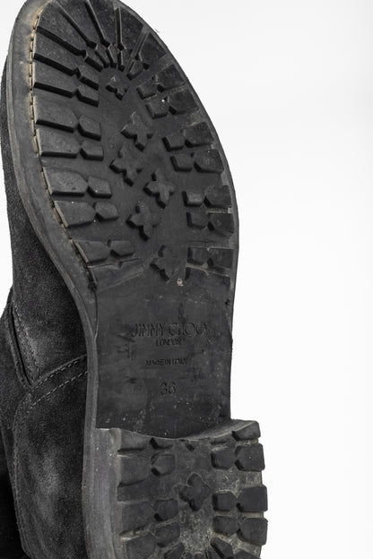 Jimmy Choo Youth Black Suede Buckled Moto Ankle Boots