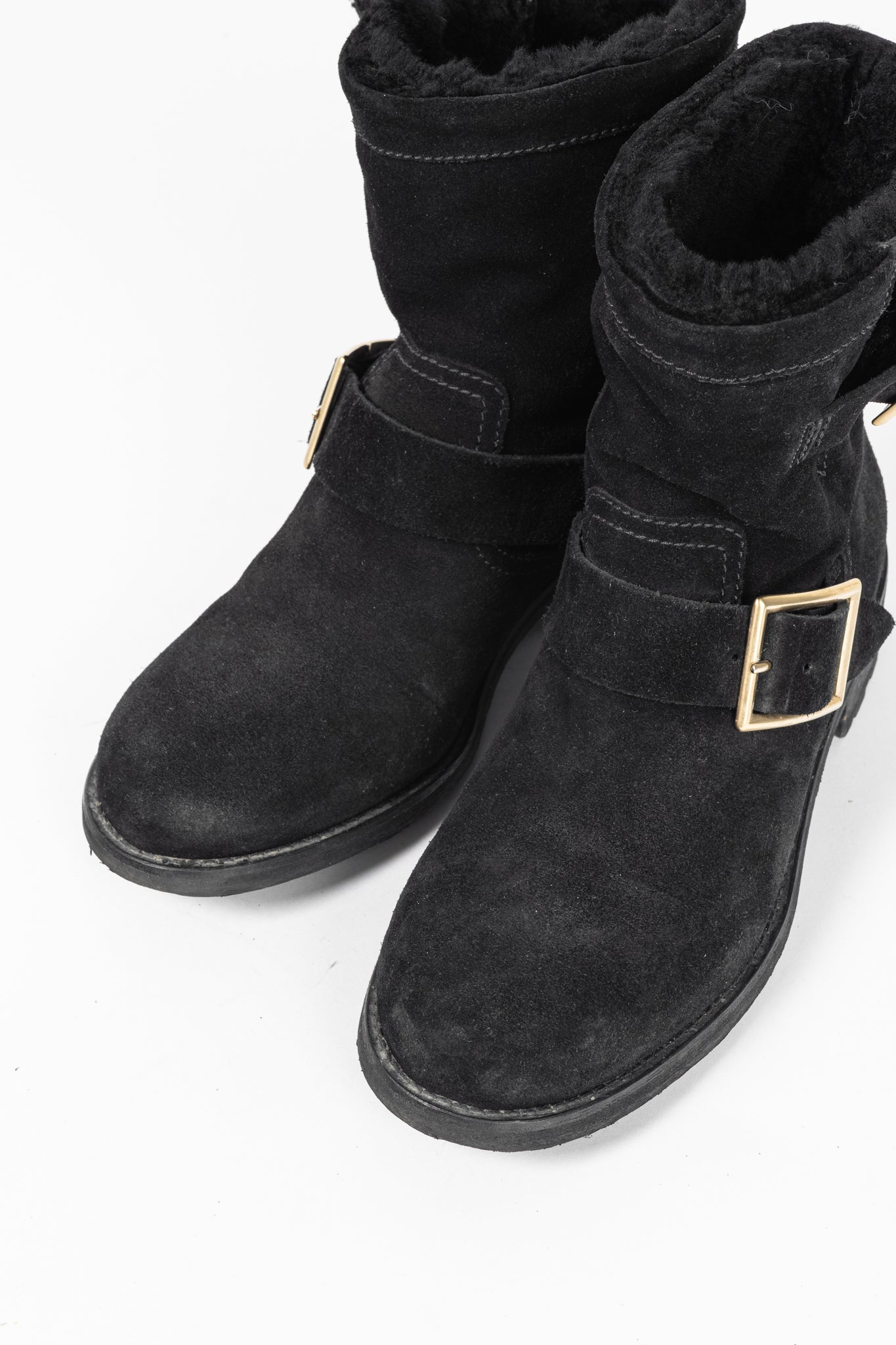 Jimmy Choo Youth Black Suede Buckled Moto Ankle Boots