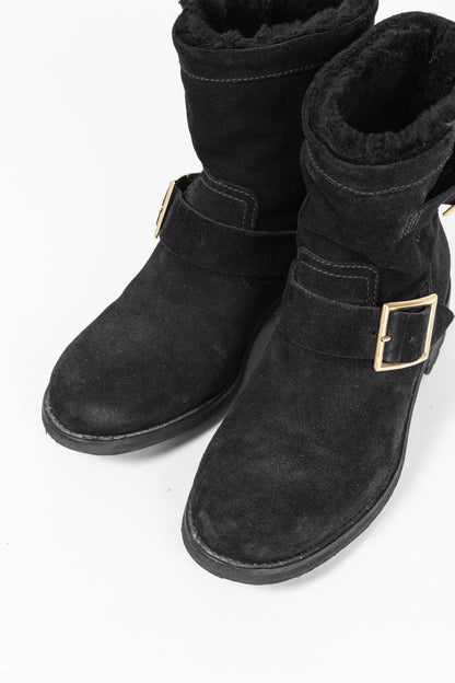 Jimmy Choo Youth Black Suede Buckled Moto Ankle Boots
