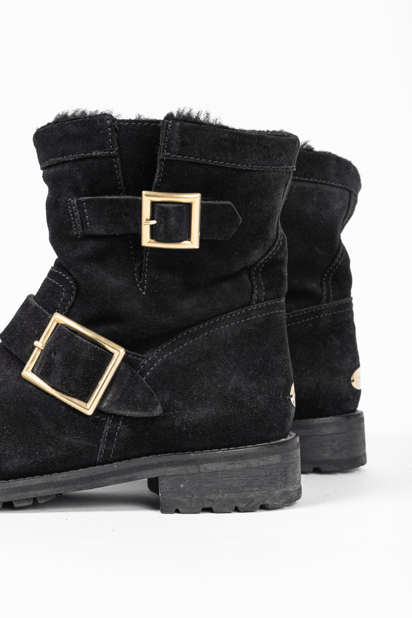 Jimmy Choo Youth Black Suede Buckled Moto Ankle Boots