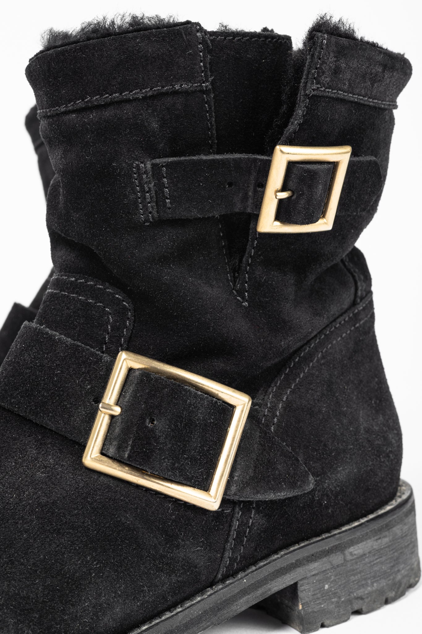 Jimmy Choo Youth Black Suede Buckled Moto Ankle Boots