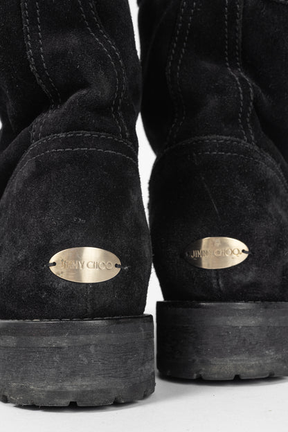 Jimmy Choo Youth Black Suede Buckled Moto Ankle Boots