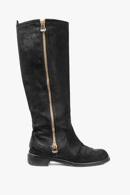 Jimmy Choo Doreen Black Rugged Suede Knee-High Boots