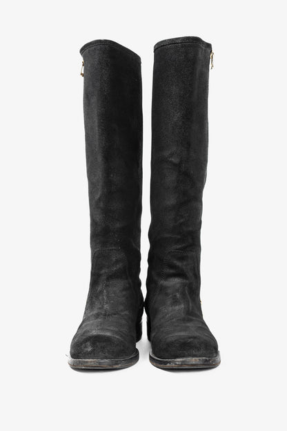 Jimmy Choo Doreen Black Rugged Suede Knee-High Boots
