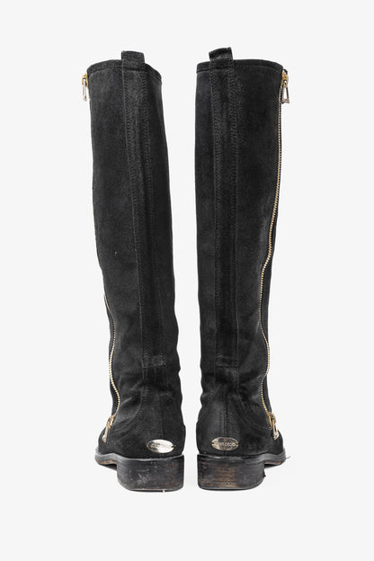 Jimmy Choo Doreen Black Rugged Suede Knee-High Boots