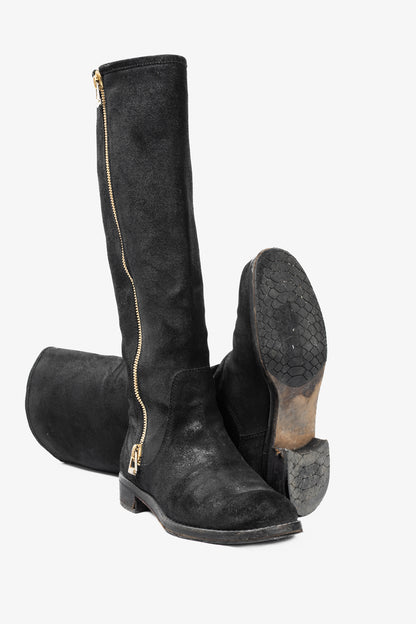 Jimmy Choo Doreen Black Rugged Suede Knee-High Boots
