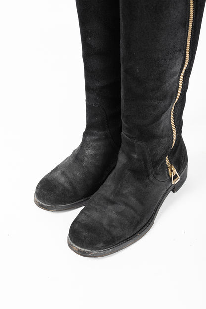 Jimmy Choo Doreen Black Rugged Suede Knee-High Boots