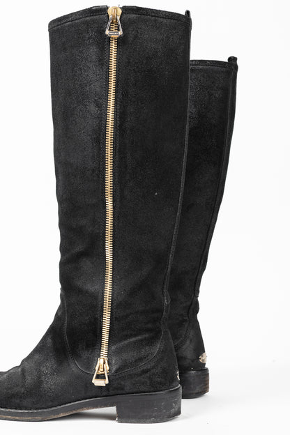 Jimmy Choo Doreen Black Rugged Suede Knee-High Boots